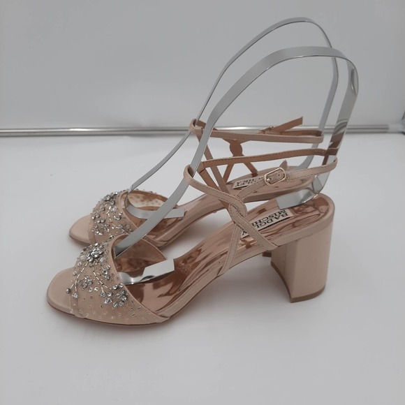 NEW Badgley Mischka Blaine Latte Embellished Crystals and beading Block Heel 6 - Picture 2 of 13